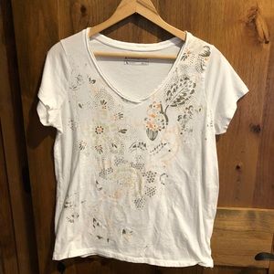White Tee Shirt with Flower Designs